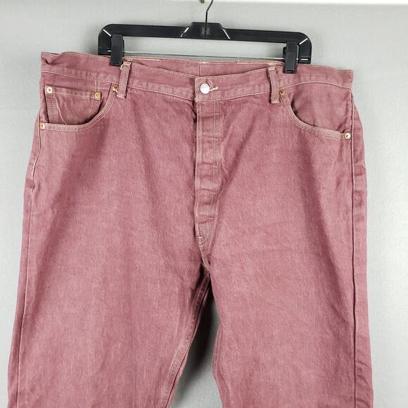 Levi's Men's Size 46 501 Cropped Jeans Dusty Brick Red Button Fly Original Fit - Picture 2 of 12